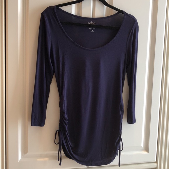 🦋Soho Soft tee scrunched tied sides, rounded hem lightweight long sleeved top - Picture 1 of 8